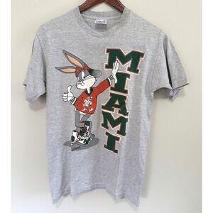 Vintage 1993 Miami Hurricanes Looney Tunes T-Shirt Mens Sz M Bugs Bunny Grey